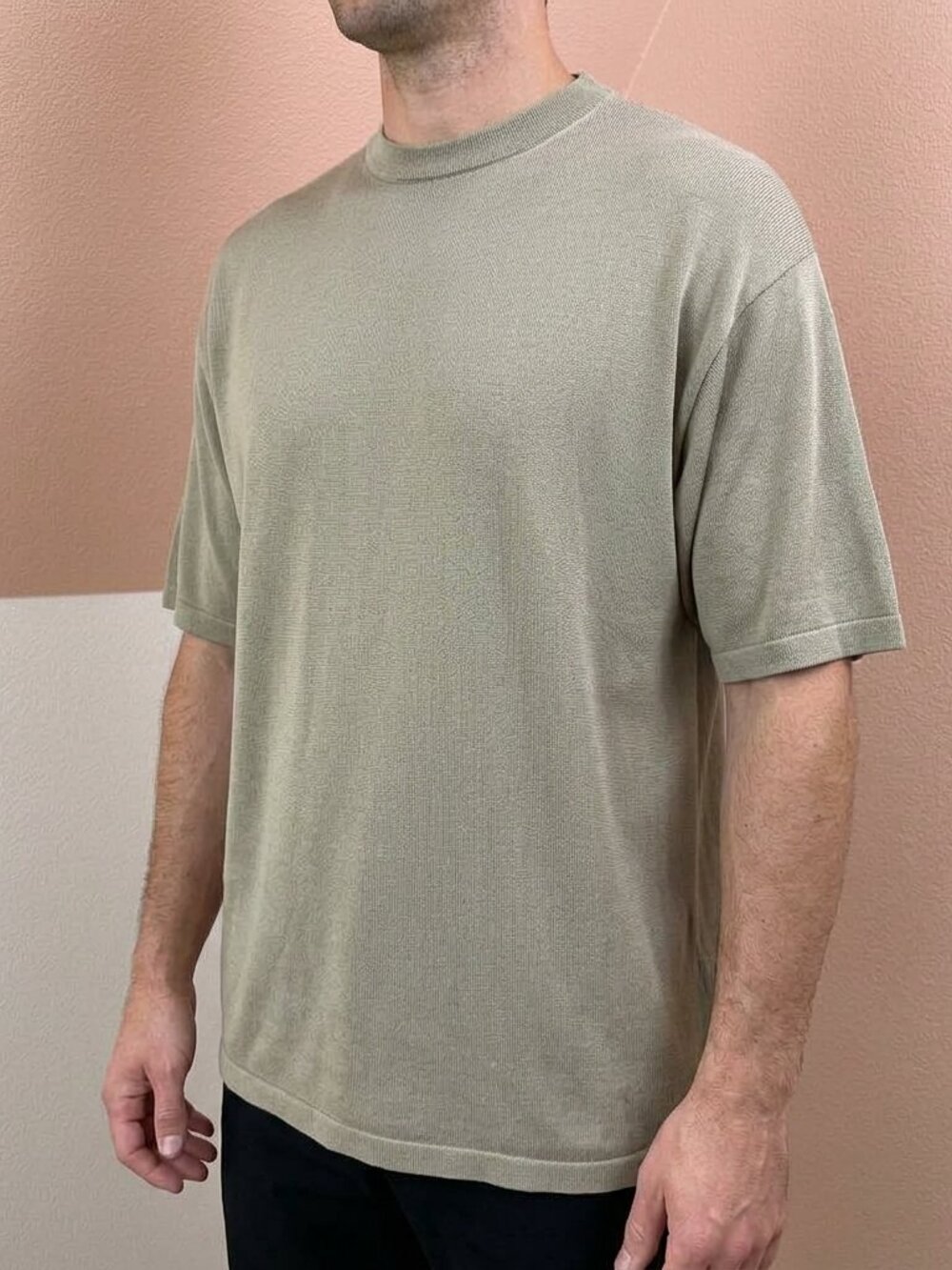 Pronto Uomo 100% Silk Sweater 4-Ply Heavy Knit Short Sleeve Taupe Mens Siz